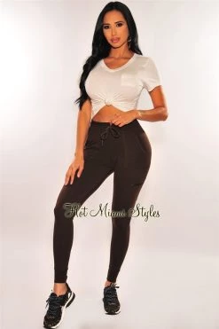 Pixie Dust HMS Lounge: Chocolate Elastic Waistband High Waist Cargo Jogger Leggings