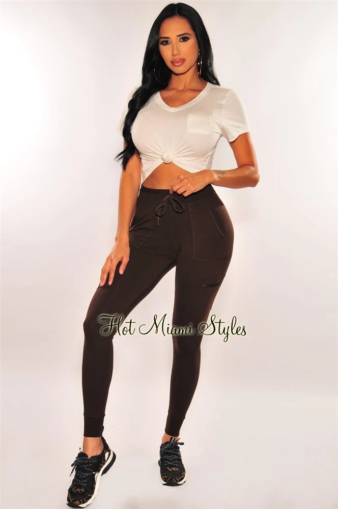 Pixie Dust HMS Lounge: Chocolate Elastic Waistband High Waist Cargo Jogger Leggings