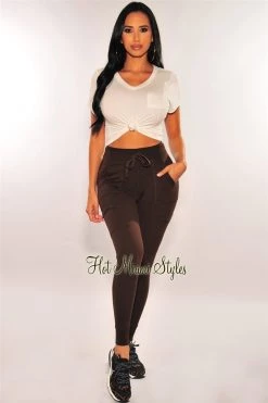 Pixie Dust HMS Lounge: Chocolate Elastic Waistband High Waist Cargo Jogger Leggings