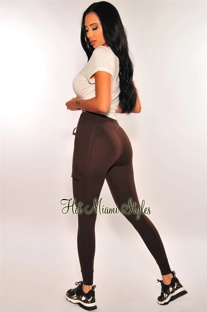 Pixie Dust HMS Lounge: Chocolate Elastic Waistband High Waist Cargo Jogger Leggings