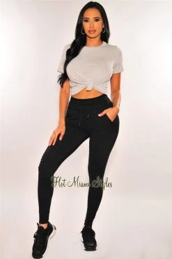 Pixie Dust Just In HMS Lounge: Black Elastic Waistband High Waist Motto Jogger Leggings