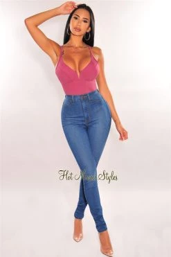 Vendor-unknown Just In Plum Berry V Wire Padded Spaghetti Straps Bodysuit