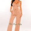 Sole Mio (set) Mocha Padded Bustier Bodysuit Drawstring Palazzo Pants Two Piece Set