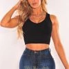 Vendor-unknown Black Ribbed V Neck Sleeveless Faux Bustier Crop Top Just In