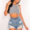 Vendor-unknown Gray Ribbed Sleeveless Bustier Crop Top Just In