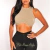 Vendor-unknown Just In Taupe Ribbed Sleeveless Bustier Crop Top