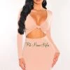 Vendor-unknown Nude V Neck Knotted Cut Out Long Sleeve Dress Just In