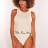 Vendor-unknown Just In HMS ESSENTIAL: Off White Ribbed Round Neck Sleeveless Bodysuit