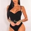 Vendor-unknown Black Ribbed Sweetheart Spaghetti Straps Bodysuit