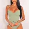 Vendor-unknown Just In Sage Ribbed Sweetheart Spaghetti Straps Bodysuit