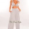Dexire Light Gray Knotted Palazzo Pants Two Piece Set
