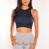 ITZON APPAREL Just In HMS ESSENTIAL: Navy Ribbed Seamless Sleeveless Crop Top