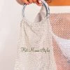 Vendor-unknown White Rhinestone Fishnet Round Handle Handbag Just In