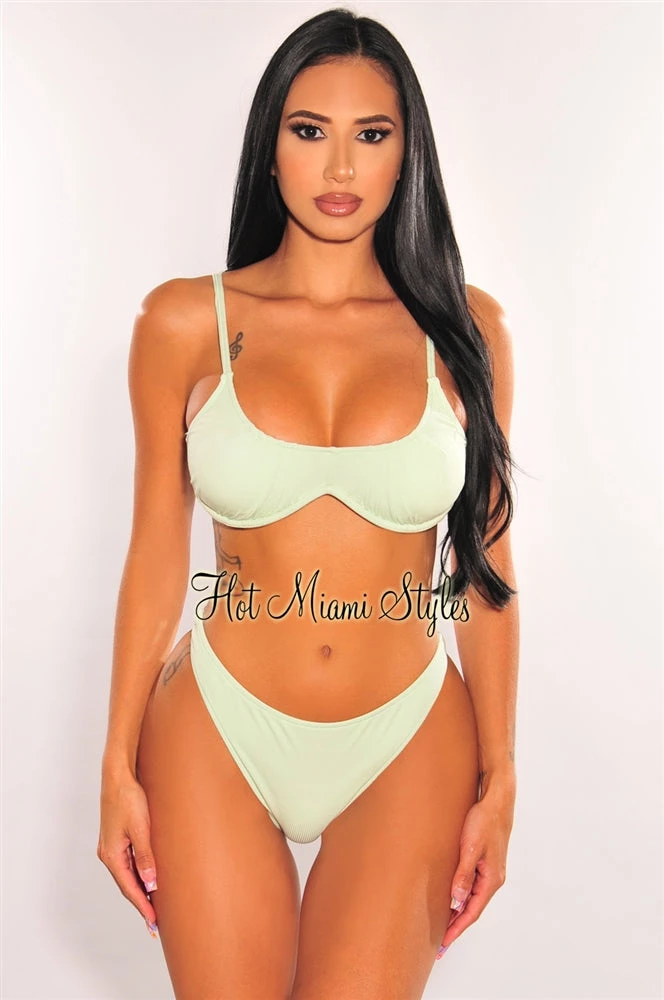 Vendor-unknown Mint Ribbed Padded Spaghetti Straps Underwire Bikini Just In