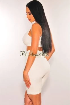 Sole Mio (set) HMS Essential: White Cropped Tank High Waist Biker Shorts Two Piece Set