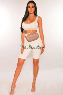 Sole Mio (set) HMS Essential: White Cropped Tank High Waist Biker Shorts Two Piece Set