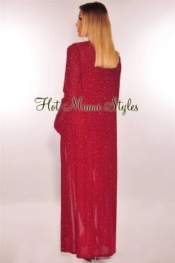 Vendor-unknown Just In Wine Iridescent Rhinestone Studded Duster Coat