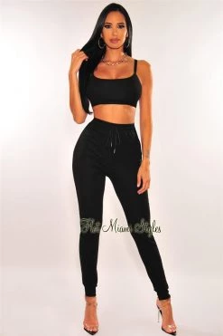 Sole Mio (set) Just In HMS Lounge: Black Elastic Straps Jogger Leggings Two Piece Set
