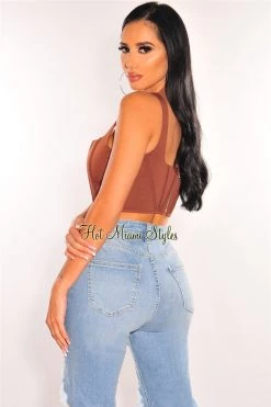 Orange Shine Just In Chocolate Sleeveless Boned Bustier Crop Top