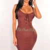 Vendor-unknown Chocolate Padded Underwire Lace Up Sleeveless Bustier Dress
