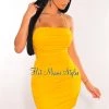 NIKIBIKI Just In Yellow Double Elastic Straps Crisscross Ruched Dress