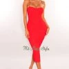 Vendor-unknown Just In Red Mesh Padded Underwire Spaghetti Straps Ruched Midi Dress
