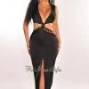 Vendor-unknown Black Gold Chain Knotted Cut Out Slit Maxi Dress Just In