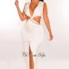 Vendor-unknown White Gold Chain Knotted Cut Out Slit Maxi Dress Just In