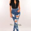 Vendor-unknown Denim Destroyed High Waist Straight Leg Jeans Just In