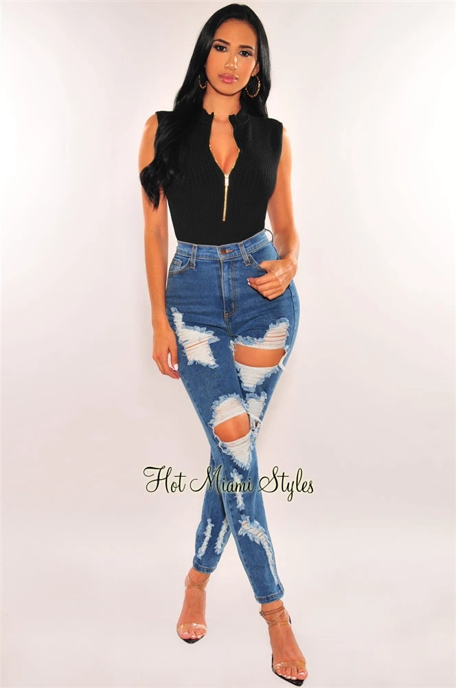 Vendor-unknown Denim Destroyed High Waist Straight Leg Jeans Just In