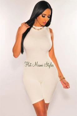Vendor-unknown HMS Essential: Off White Perfect Fit Double Lined Sleeveless Romper Just In