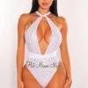 Vendor-unknown Just In White Silver Rhinestones Halter Multi Wear Swimsuit