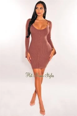Vendor-unknown Just In Chocolate Ribbed Knit Spaghetti Straps Mini Dress + Shrug Jacket