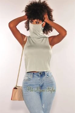 Orange Shine Sage Silky Face Mask Cowl Neck Sleeveless Top Just In