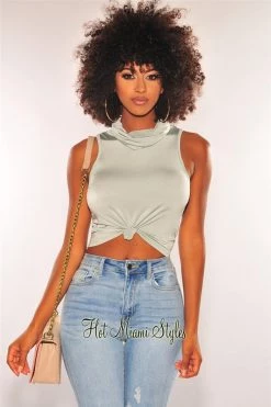 Orange Shine Sage Silky Face Mask Cowl Neck Sleeveless Top Just In