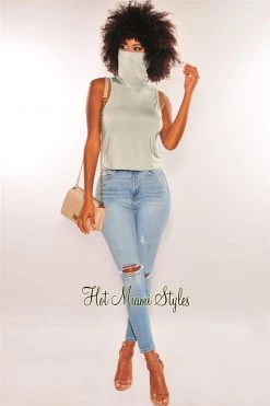 Orange Shine Sage Silky Face Mask Cowl Neck Sleeveless Top Just In