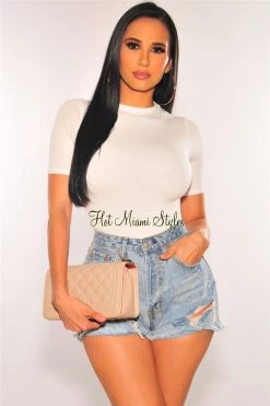 Glamazon HMS Essential: White Basic Round Neck Short Sleeves Bodysuit Just In