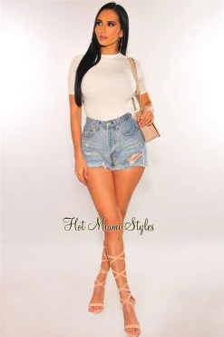 Glamazon HMS Essential: White Basic Round Neck Short Sleeves Bodysuit Just In