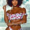 Vendor-unknown White Red Cherry Off Shoulder Ruffle Trim Bikini Just In