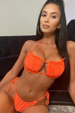 Vendor-unknown Just In Tangerine Ruched Bust Frill Padded Bandeau Bikini