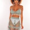 Vendor-unknown Sage Crochet Halter Cowrie Shells Skirt Two Piece Set Cover Up Just In