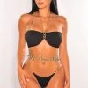 Vendor-unknown Black Ribbed Gold Chain Padded Thong Bikini Just In