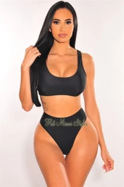 Vendor-unknown Just In Black Padded Tank High Rise Bikini