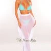 Vendor-unknown White Mesh High Waist Ruffle Sides Pants Cover Up Pants