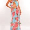 Vendor-unknown Aqua Floral Print Halter Cross Tie Up Smocked Maxi Skirt Two Piece Set Just In