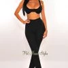 Sole Mio (set) Black Ribbed Knit Underwire High Waist Palazzo Two Piece Set