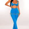 Sole Mio (set) Turquoise Ribbed Knit Underwire High Waist Palazzo Two Piece Set