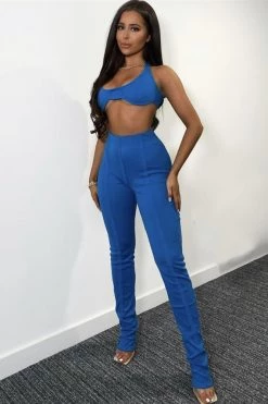 Sole Mio (set) Turquoise Ribbed Knit Underwire High Waist Palazzo Two Piece Set