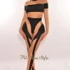 QUEEN MANIA... Black Nude Mock Neck Sheer Mesh Long Sleeve Jumpsuit