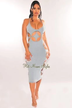 Athina Light Denim Spaghetti Straps Cut Out Dress
